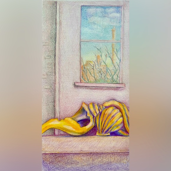 NEW Handmade Hand Crafted Sea Shell Drawing City Beach Still Original Artwork - Picture 1 of 3